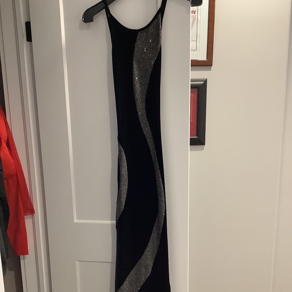 Vintage black stretch velvet silver glitter halter dress, size 3/4 - Picture 5 of 8